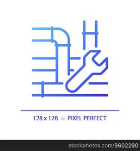 2D pixel perfect gradient icon, isolated vector, blue thin line illustration representing plumbing.. 2D simple thin linear blue gradient icon