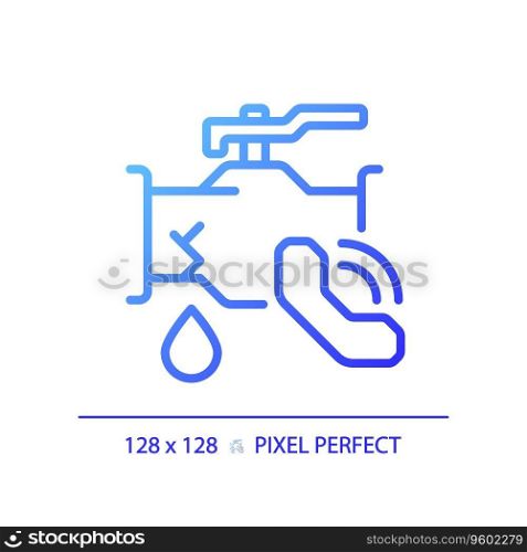 2D pixel perfect gradient icon pipe leakage with call icon, isolated vector, blue thin line illustration representing plumbing.. 2D simple thin linear blue gradient pipe leakage with call icon