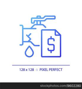 2D pixel perfect gradient pipe leakage with dollar icon, isolated vector, blue thin line illustration representing plumbing.. 2D thin linear blue gradient pipe leakage with dollar icon