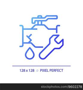 2D pixel perfect gradient pipeline leakage icon, isolated vector, blue thin line illustration representing plumbing.. 2D simple thin linear blue gradient pipeline leakage icon