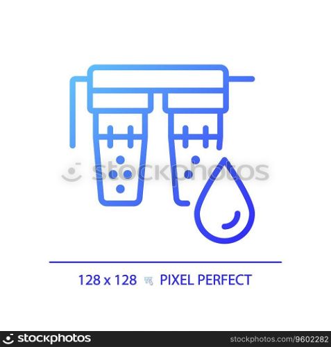 2D pixel perfect gradient water filter icon, isolated vector, blue thin line illustration representing plumbing.. 2D simple thin linear blue gradient water filter icon