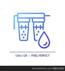 2D pixel perfect gradient water filter icon, isolated vector, blue thin line illustration representing plumbing.. 2D simple thin linear blue gradient water filter icon