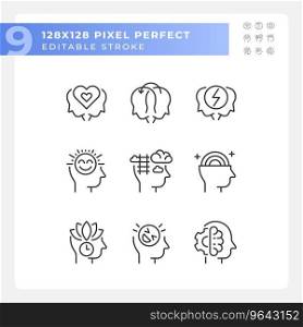 2D pixel perfect icons collection representing soft skills, editable black thin line illustration.. 2D editable black soft skills icons pack
