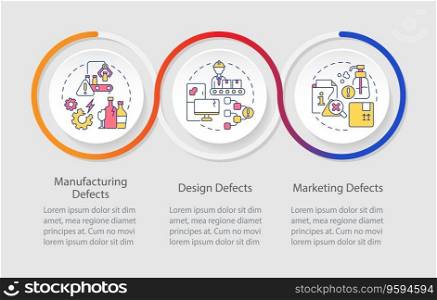 2D product liability vector infographics template, data visualization with 3 steps, process timeline chart.. Multicolor product liability layout with linear icons
