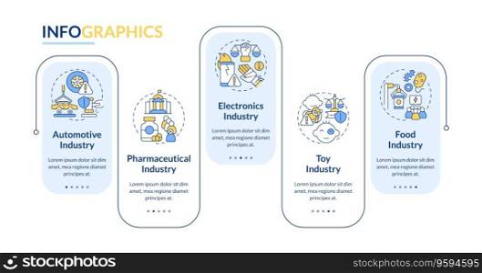 2D product liability vector infographics template with linear icons concept, data visualization with 5 steps, process timeline chart.. Multicolor product liability layout with line icons