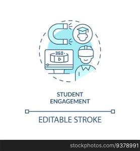 2D thin line blue icon representing AI in student engagement, isolated customizable vector illustration, innovation in education.. AI in student engagement concept editable icon