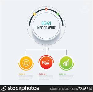 3 abstract circle infographic number business options template. Vector illustration background. Can be used for workflow layout, diagram, data, step options, banner, web design.