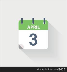 3 april calendar icon. 3 april calendar icon on grey background