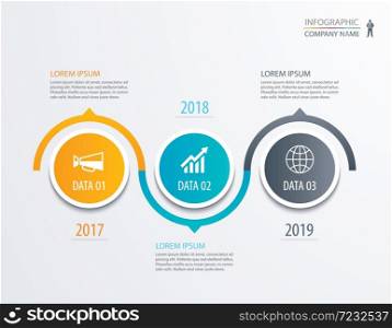3 circle timeline infographic template business concept background. Vector can be used for workflow layout, diagram, number step up options, web design ,annual report