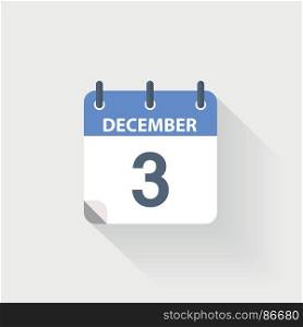 3 december calendar icon. 3 december calendar icon on grey background