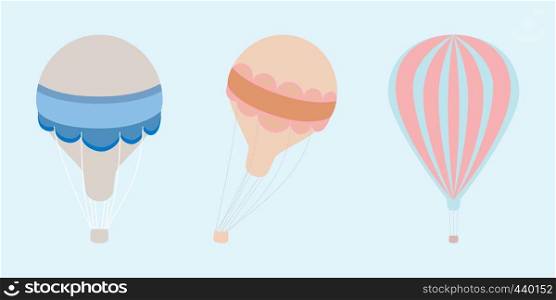 3 different hot air balloons in flight in flat design style vector