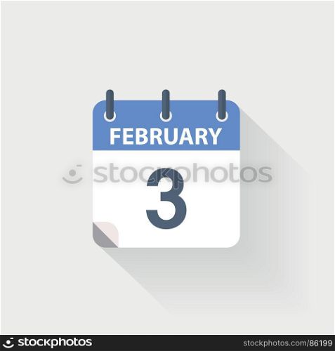 3 february calendar icon. 3 february calendar icon on grey background