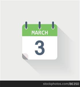 3 march calendar icon on. 3 march calendar icon on grey background