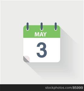 3 may calendar icon. 3 may calendar icon on grey background