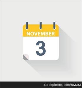 3 november calendar icon. 3 november calendar icon on grey background