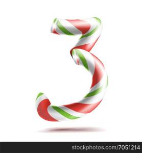 3, Number Three Vector. 3D Number Sign. Figure 3 In Christmas Colours. Red, White, Green Striped. Classic Xmas Mint Hard Candy Cane. New Year Design. Isolated On White Illustration. 3, Number Three Vector. 3D Number Sign. Figure 3 In Christmas Colours. Red, White, Green Striped. Classic Xmas Mint Hard Candy Cane. New Year Design. Isolated