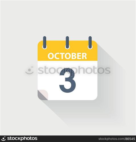 3 october calendar icon. 3 october calendar icon on grey background