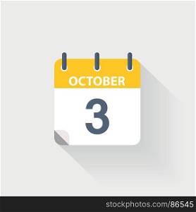 3 october calendar icon. 3 october calendar icon on grey background