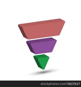 3-part lead generation template. Marketing pyramid or sales conversion cone. Infographics, three-dimensional design.