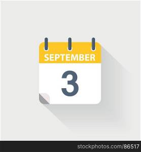 3 september calendar icon. 3 september calendar icon on grey background