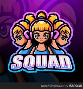 3 squad girls esport logo design
