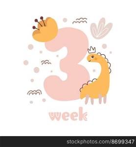 3 three week Baby girl anniversary card newborn metrics. Baby shower print with cute animal dino, flowers and palm capturing all special moments. Baby milestone card for newborn.. 3 three week Baby girl anniversary card newborn metrics. Baby shower print with cute animal dino, flowers and palm capturing all special moments. Baby milestone card for newborn