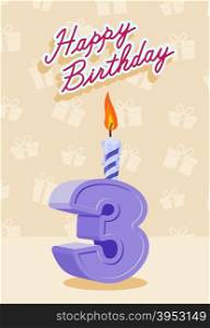 3 year Happy Birthday Card. Vector illustration