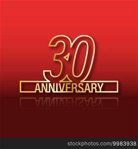 30 anniversary. Stylized gold lettering with reflection on a red gradient background. Vector illustration