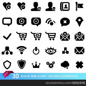 30 black web icons isolated on white
