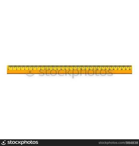 30 cm wood ruler icon. Realistic illustration of 30 cm wood ruler vector icon for web design isolated on white background. 30 cm wood ruler icon, realistic style