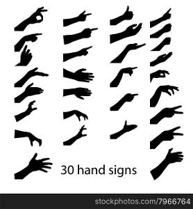 30 hands silhouettes . vector illustration