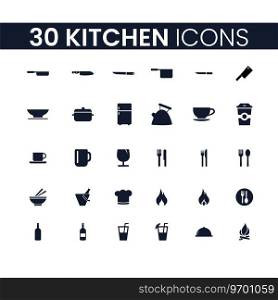30 kitchen icons set Royalty Free Vector Image