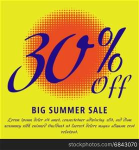 30% Off - big summer sale template. Colorful promotional banner or poster design. Vector Illustration.. Summer sale template