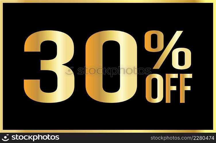30% off. Golden numbers with black background. Luxury banner for shopping, print, web, sale 3d illustration