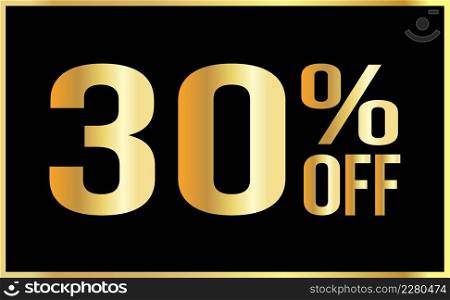30% off. Golden numbers with black background. Luxury banner for shopping, print, web, sale 3d illustration
