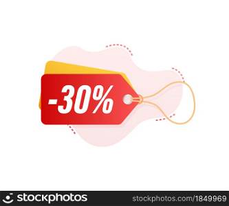 30 percent OFF Sale Discount tag. Discount offer price tag. 10 percent discount promotion flat icon with long shadow. Vector illustration. 30 percent OFF Sale Discount tag. Discount offer price tag. 10 percent discount promotion flat icon with long shadow. Vector illustration.