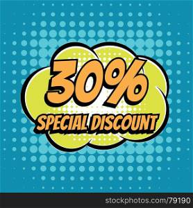 30 percent special discount comic book bubble text retro style