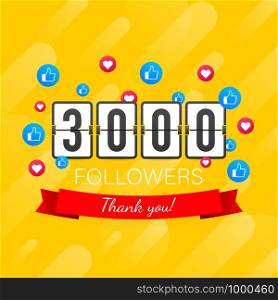 3000 followers, Thank You, social sites post. Thank you followers congratulation card. Vector stock illustration.. 3000 followers, Thank You, social sites post. Thank you followers congratulation card. Vector stock illustration