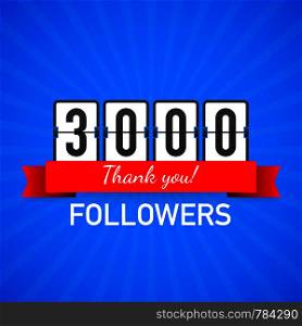 3000 followers, Thank You, social sites post. Thank you followers congratulation card. Vector stock illustration.