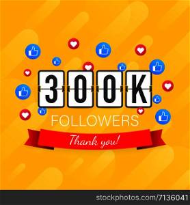 300k followers card banner template for celebrating many followers in online social media networks. 300k followers card banner template for celebrating many followers in online social media networks.