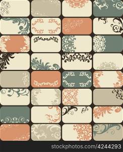 32 vector retro style business cards with unique floral patterns