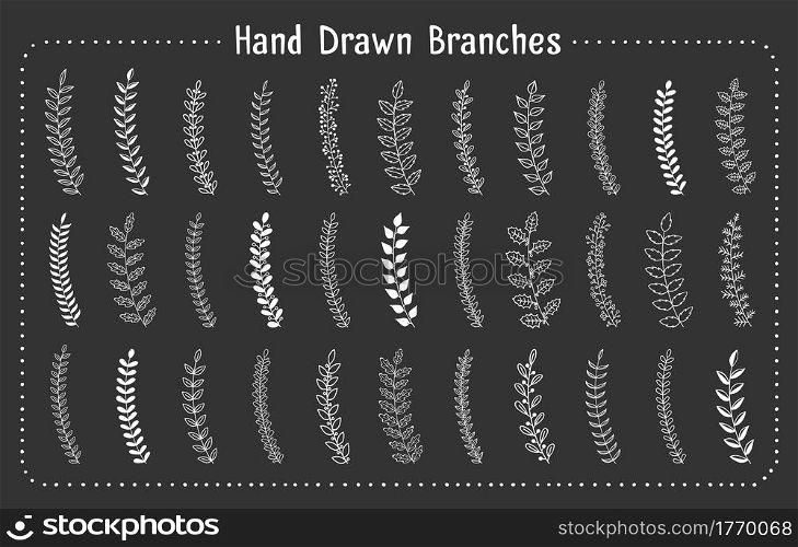 33 Hand drawn branches on white background, vector eps10 illustration. Hand Drawn Branches