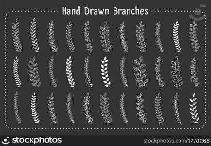 33 Hand drawn branches on white background, vector eps10 illustration. Hand Drawn Branches