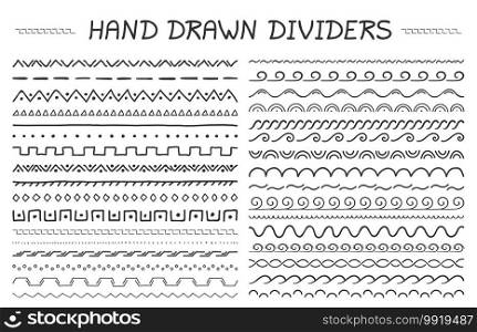 33 Hand drawn dividers, geomtric dividers and waves, vector eps10 illustration. Hand Drawn Dividers