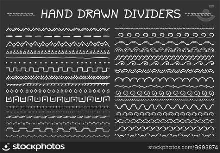 33 Hand drawn dividers, geomtric dividers and waves, vector eps10 illustration. Hand Drawn Dividers
