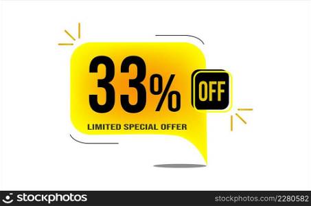 33% off limited offer. White, yellow and black banner with discount percentage