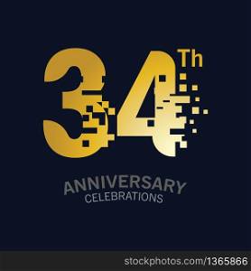 34 Year Anniversary logo template. Design Vector template for celebration