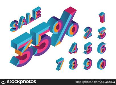 35 sale 0 1 2 3 4 5 6 7 8 9 isometric Royalty Free Vector