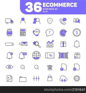 36 Ecommerce Icons Pack  2, Lineal Color E-Commerce Icons Vector Set