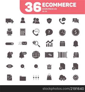 36 Ecommerce Icons Pack  2, Solid E-Commerce Icons Vector Set